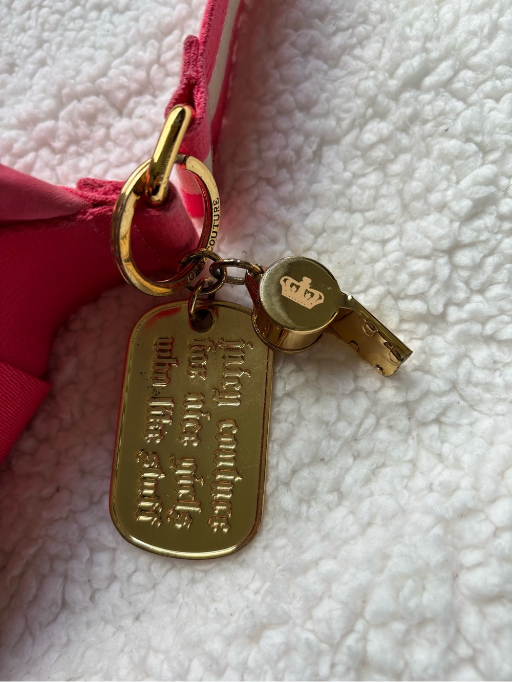Juicy Couture Vintage Y2K Hot Pink Satin Shoulder Bag Whistle and Plate Charms - Picture 8 of 11
